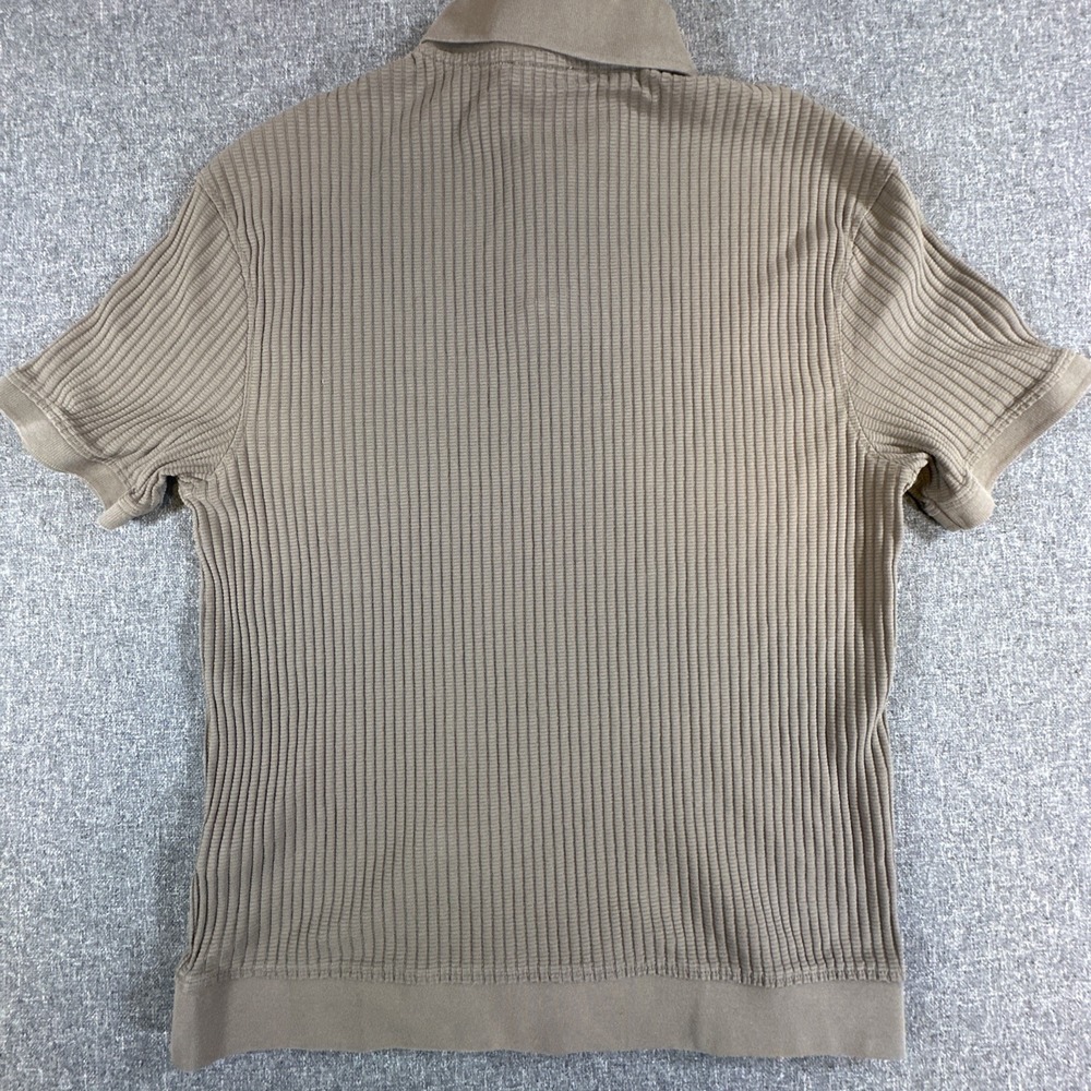 ZARA Ribbed Polo Shirt Mens L Tan Brown Knit Textured Short Sleeve - Picture 6 of 6